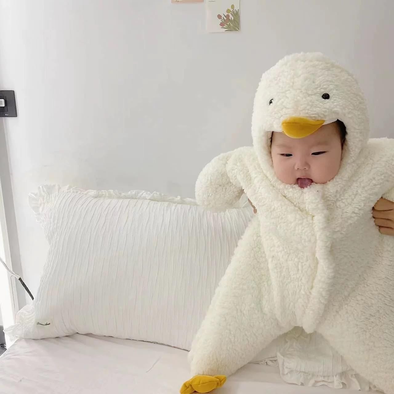 Newborn Baby Duck Onesie Cute Outfit Suit Jumpsuit Sleeping Bag Romper Hooded Winter Snowsuit Clothes (5-10 Months)