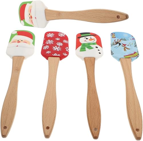 TOGEVAL 5 raspadores ergonómicos para el hogar, Papá Noel, Navidad, de silicona, para decoración de muñeco de nieve, espátulas resistentes con