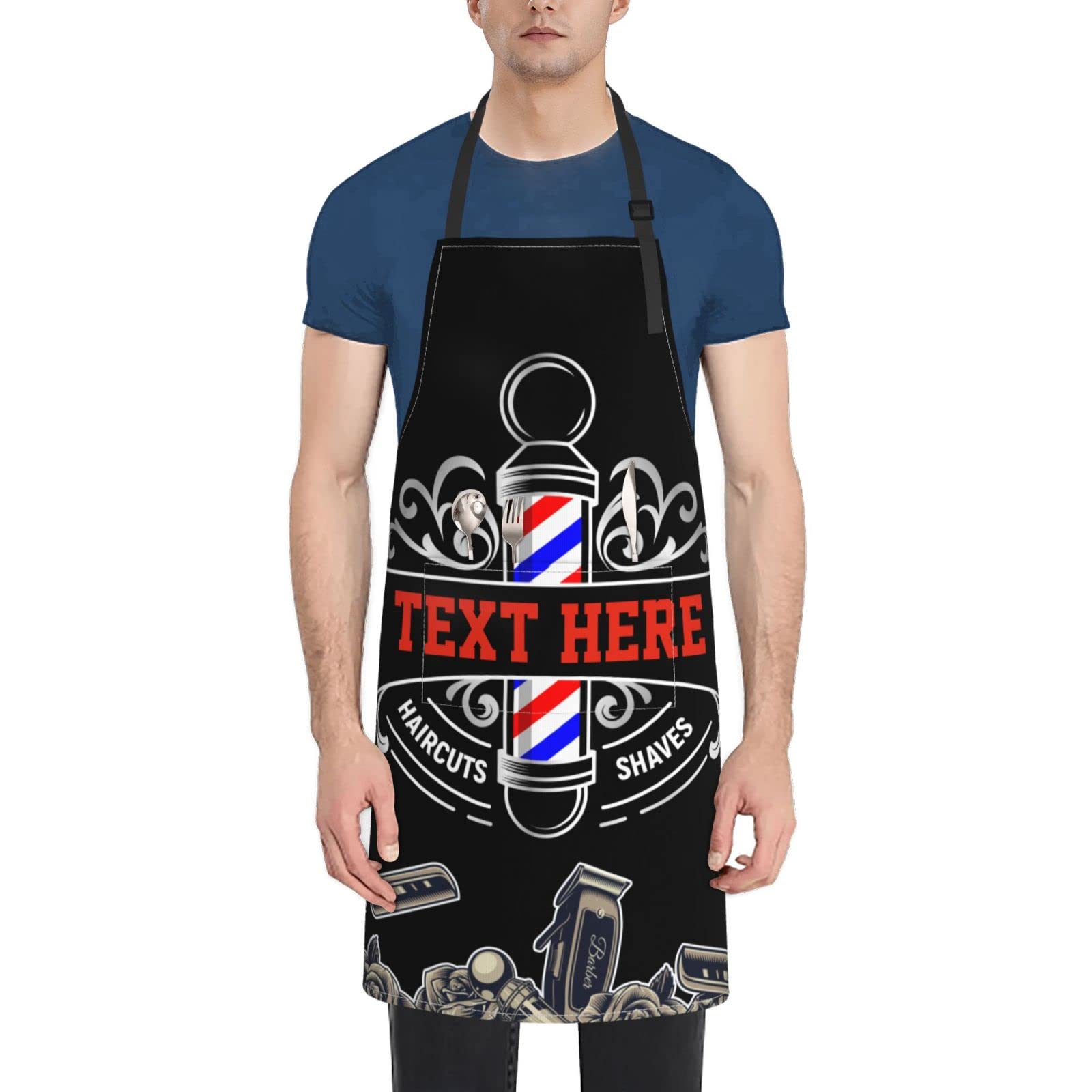 Fovanxixi Custom Barber Apron Barbershop Salon Haircut Shaves Hair Stylist Apron for Women Men, Personalized Text Logo Hair Cutting Apron, Customized Salon Bib Aprons for Hairdresser Barbershop