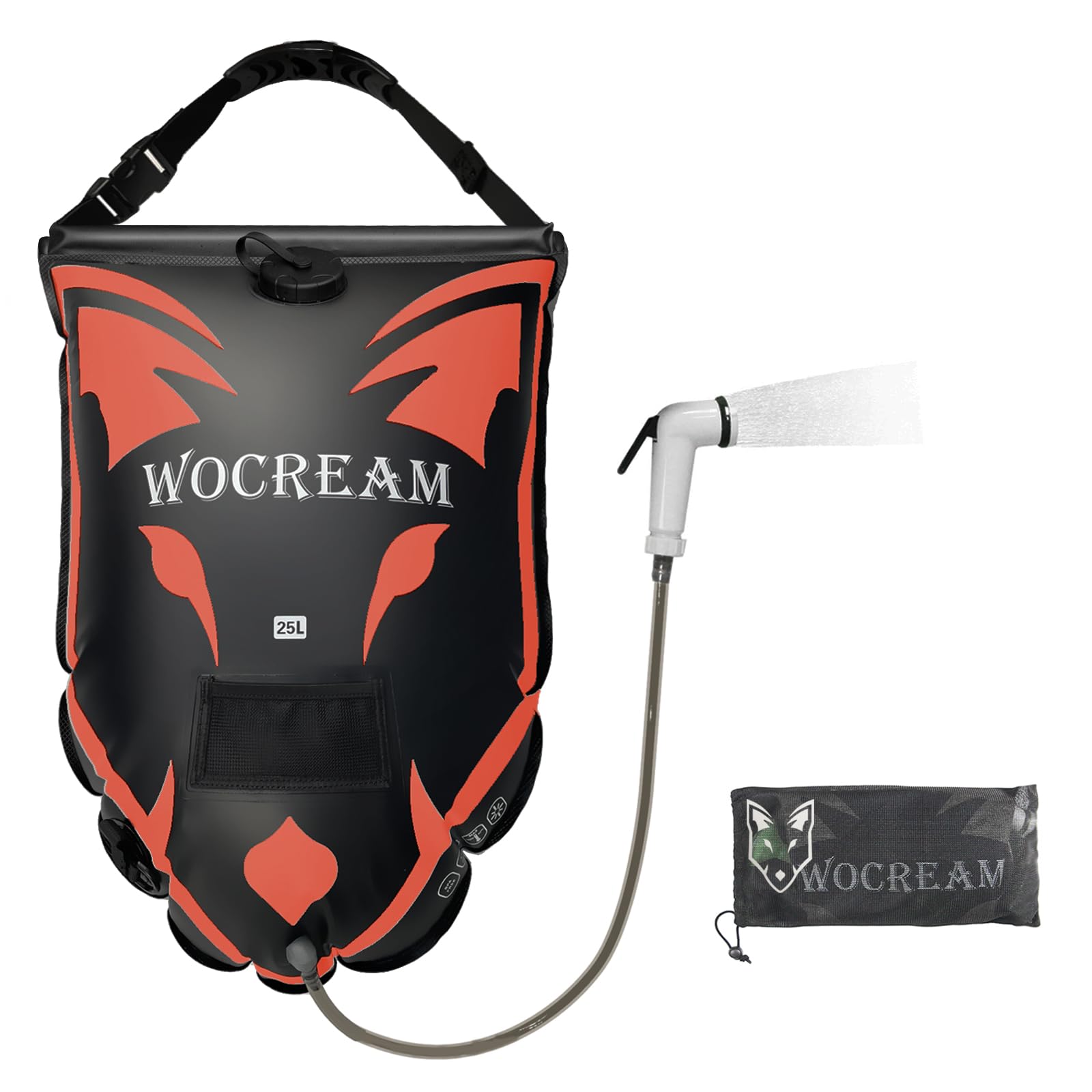 Sac de douche de camping en plein air de 25 l - Grand débit d'eau - Douchette solaire - Sac de douche en PVC - Portable - Pour le camping, la plage, la randonnée - Orange
