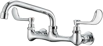 BWE Kitchen Sink Faucet, Wall Mount 2 Handle with Swivel Spout 8" Center Sink Faucet Commercial Polished Chrome Utility Laundry Restaurant Bar Mixer Tap Brass Constructed