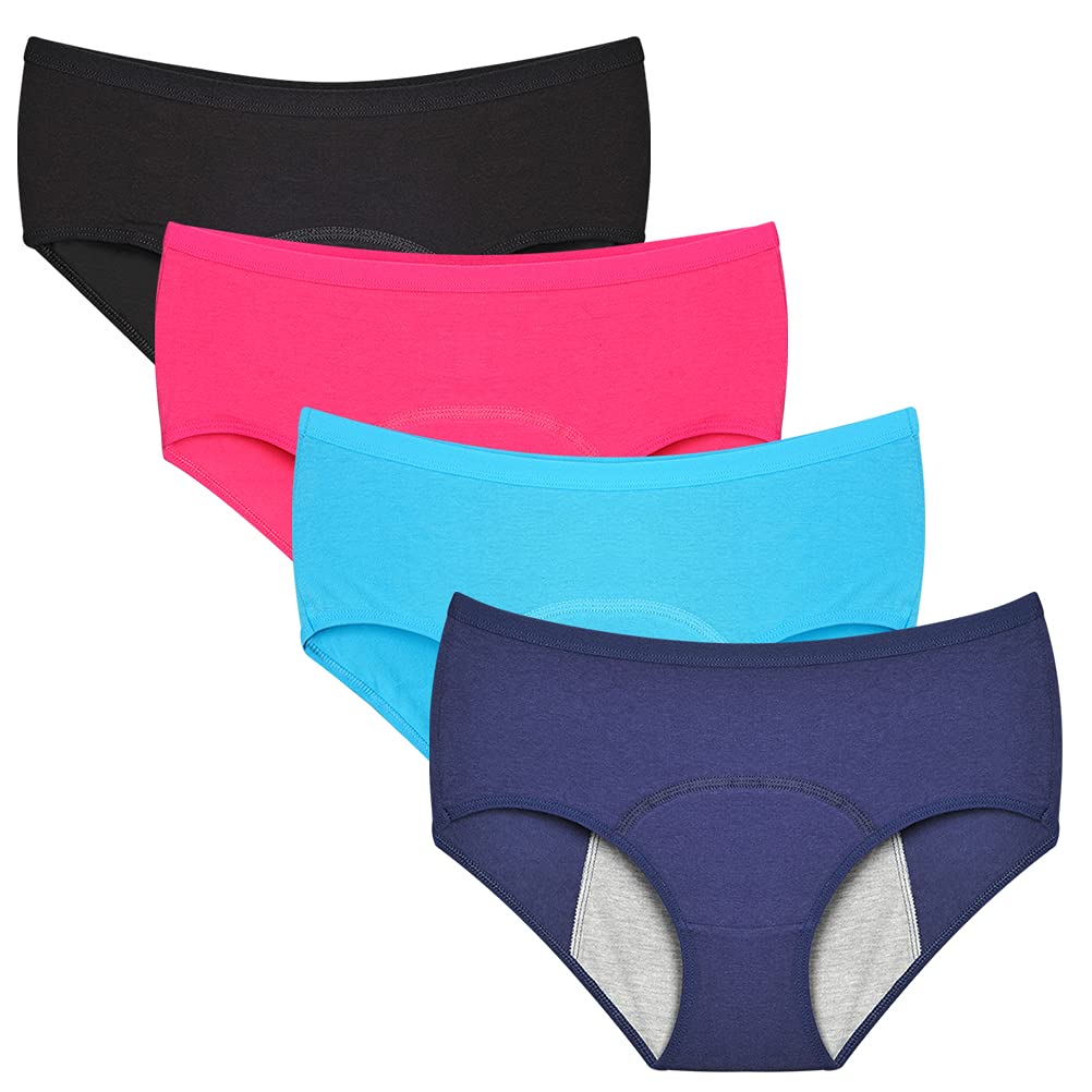 Teens/Women Cotton Menstrual Period Underwear Briefs Pack of 4pcs Girls Heavy Flow Leak-Proof Protective Panties