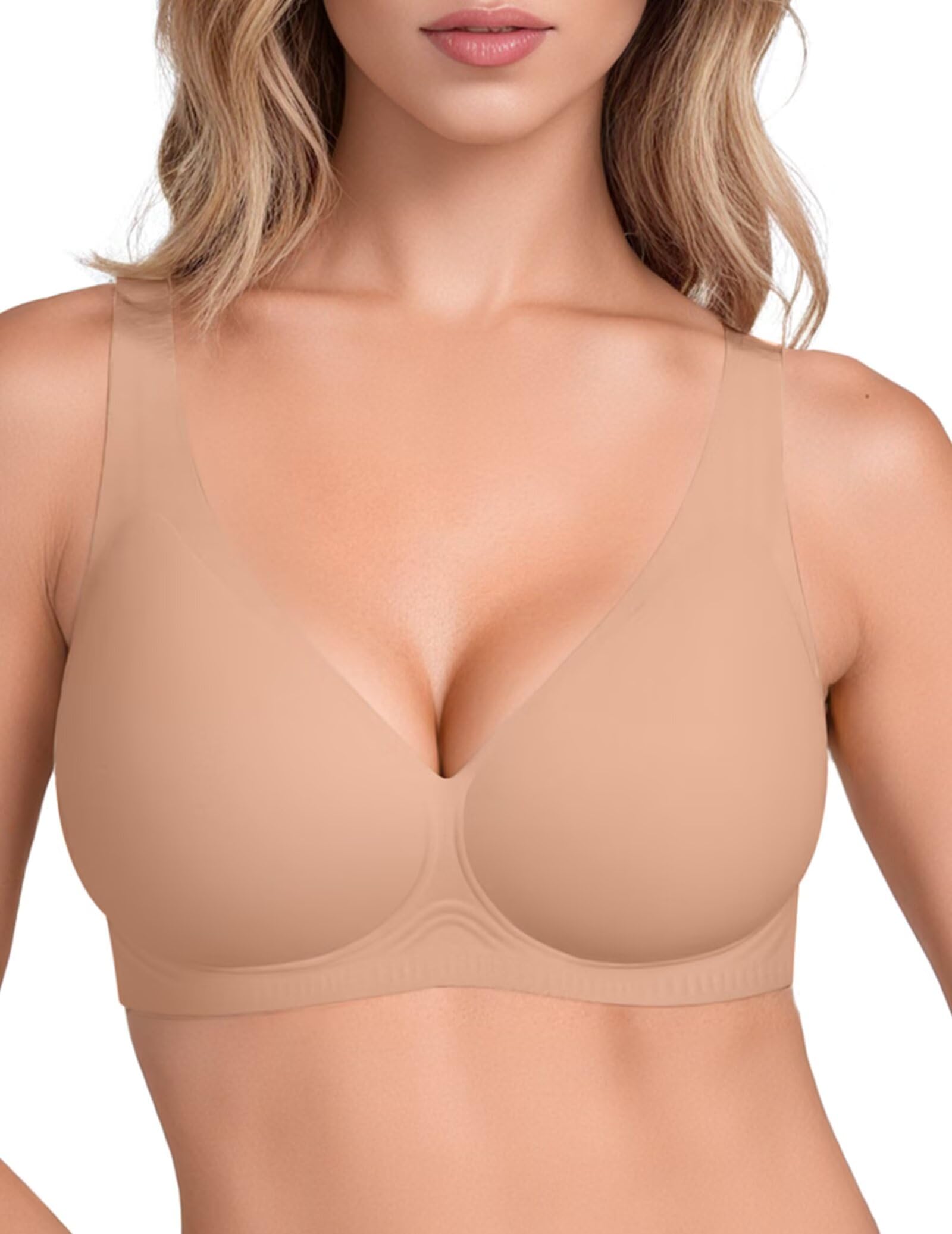 Photo 1 of Vertvie 2026 Womens Wireless Jelly Bras Push Up Cup-Engineered Support Deep V Lift Bra Seamless No Underwire T-Shirt Bralette(Praline,38B)