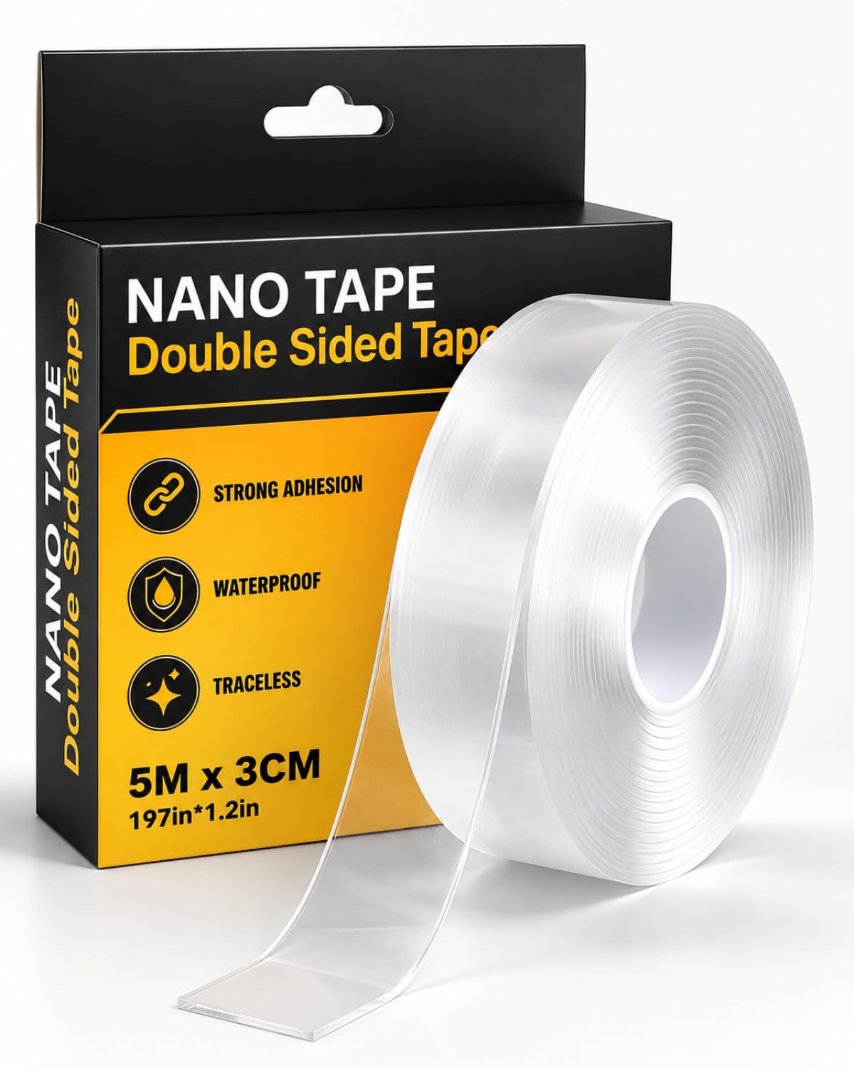 LXLIANGP Nano Double Sided Tape, Strong & No Residue（3cm×5m）
