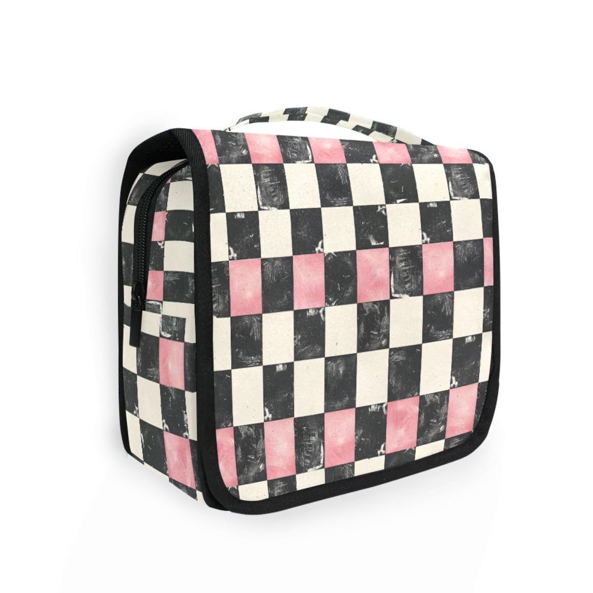 Hanging Travel Toiletry Bag White Black Pink Plaid Kit Makeup Case Cosmetics Organizer for Men Women