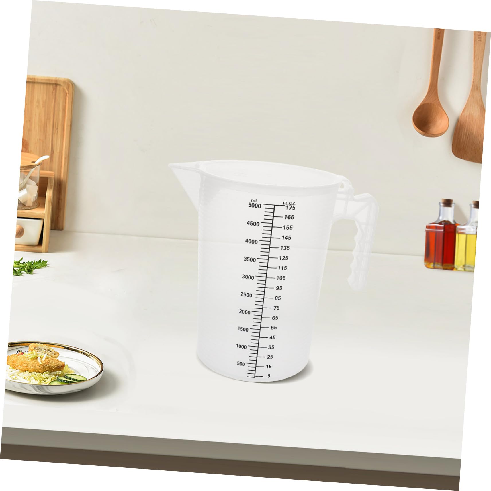 Pichet Mesureur en Plastique Pp Transparent 5l avec Couvercle Anti-poussière, Grosse Capacité pour Usage Commercial et Préparation Précise de Boissons