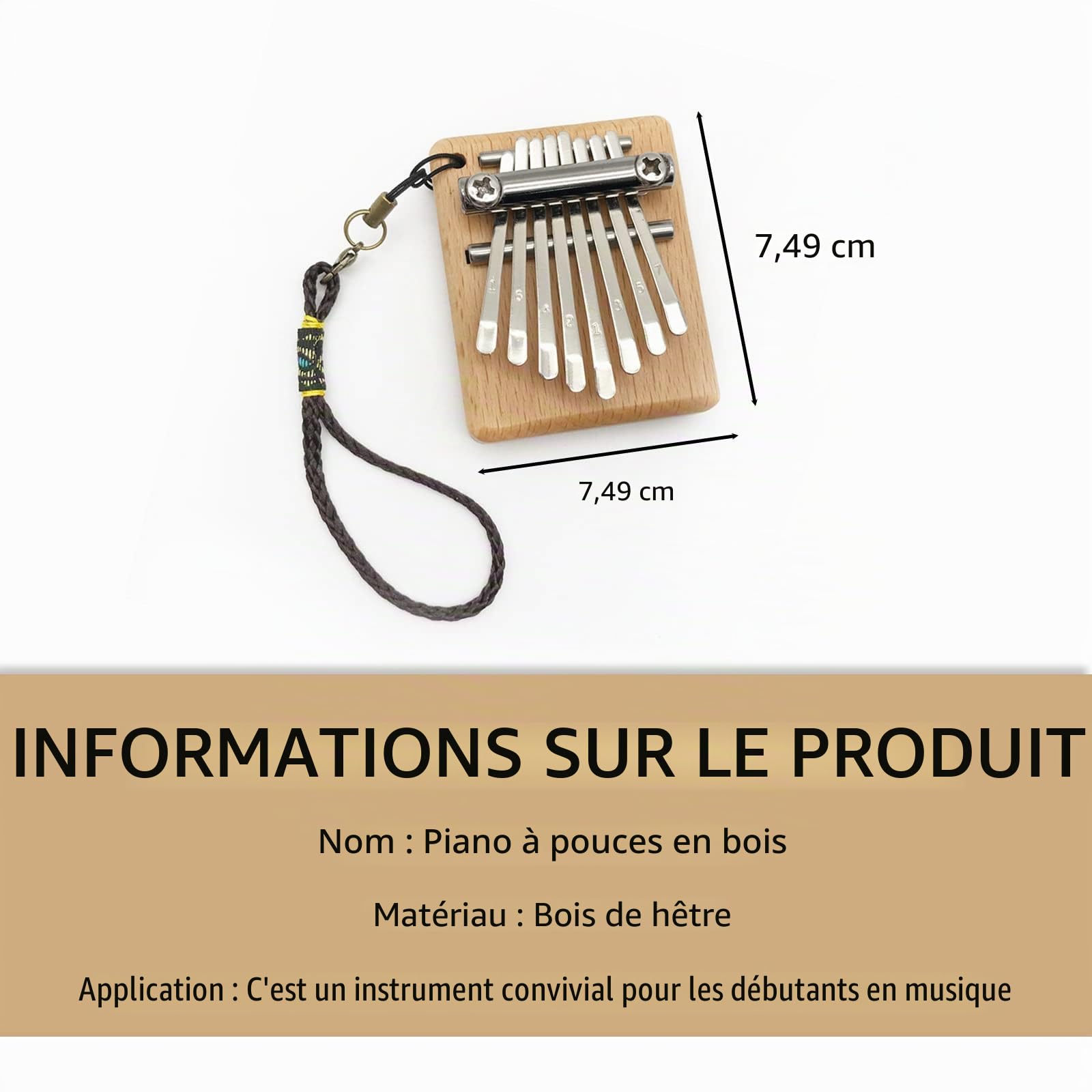 Kalimba en Bois Massif, Piano à Pouces, Marimba à 8 Touches, Mini Piano Portable, Cadeau de Noël et d'anniversaire pour Les Enfants, Les Débutants et Les Amateurs de Musique