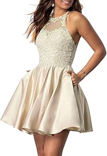 NaXY Vestido corto sin mangas con cuentas para mujer, con bolsillos