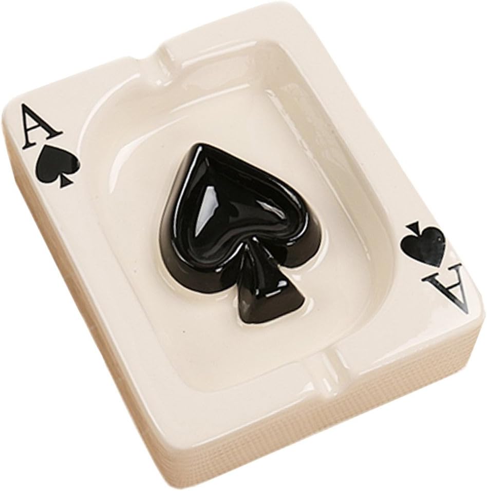 Creative Poker Ceramic Cigarette Ashtray Tabletop Portable Modern Ashtrays Cigar Ashtray for Outdoor Indoor Desktop Smoking AshTray for Home office Fashion Decoration Handmade Gift for Men Women-Black