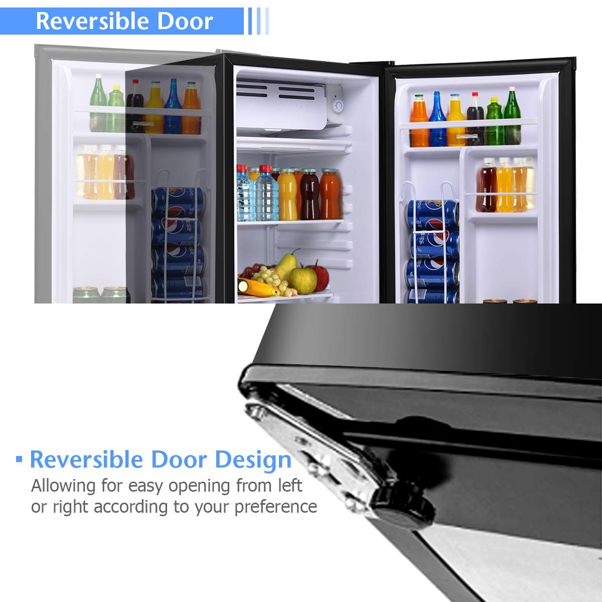 Mat Expert 3.2 Cu.Ft Mini Refrigerator, Compact Compressor Freezer W/Reversible Single Door, Adjustable Thermostat & Low Noise, Mini Beverage Cooler W/Bottle Rack, Small Cooler For Office/Dorm/Home on Fridge.com - View 3