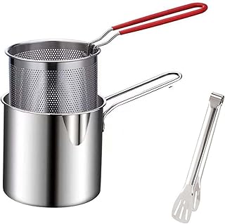 小さいステンレス製揚げ物用鍋 揚げ鍋 天ぷら鍋 ステンレス 天ぷら鍋 揚げ物 鍋 小さい 304ステンレス 片手 クリップ付き オイルスクリーン付 お手入れカンタン 油を節約できる 家庭用 深型 揚げ物鍋