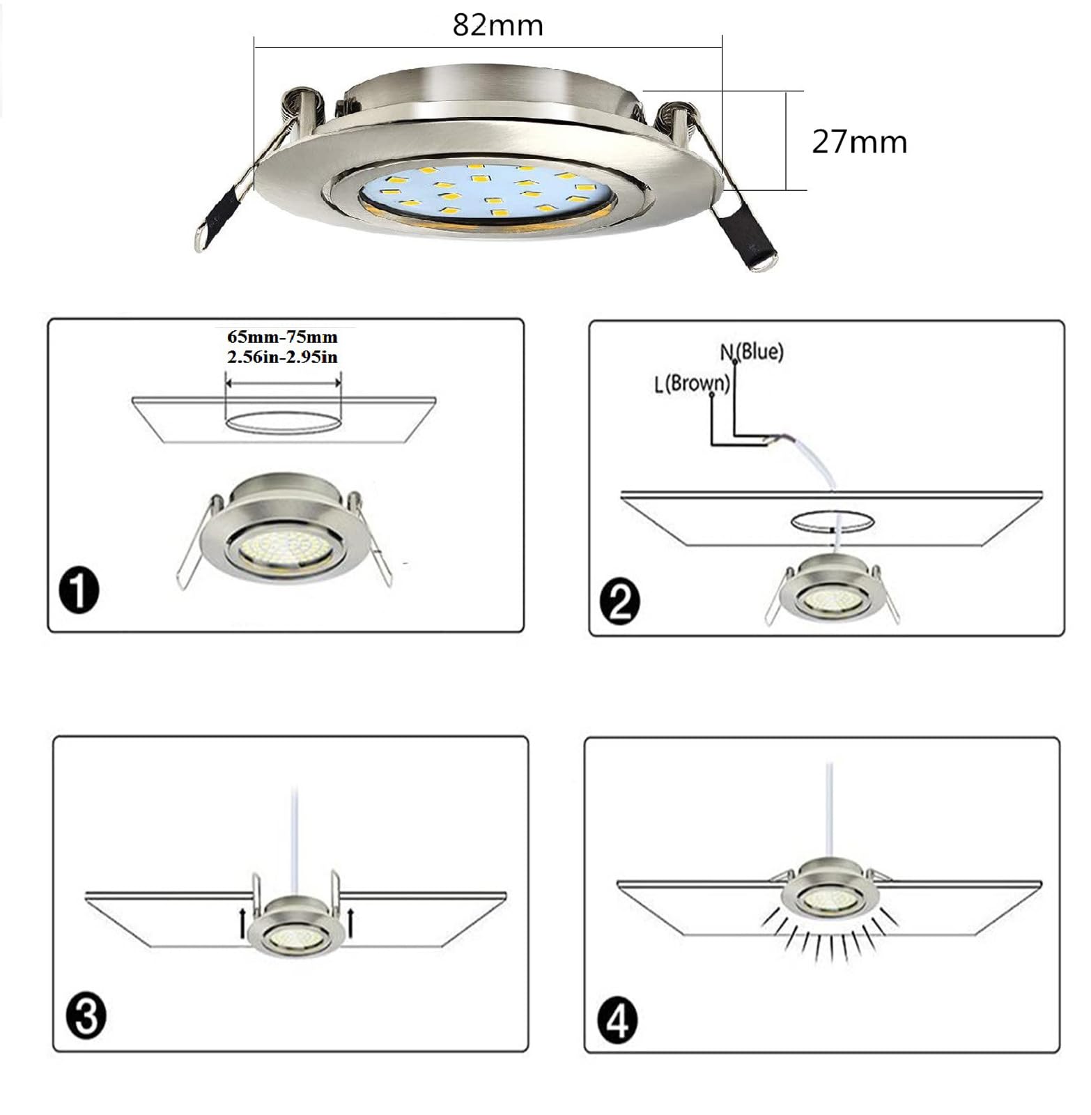 HiBay 8er Ultra Flach LED Einbaustrahler 5W Warmweiß Deckenstrahler 230V Edelstahl Gebürstet Einbauleuchten 40° Schwenkbar Einbauspots