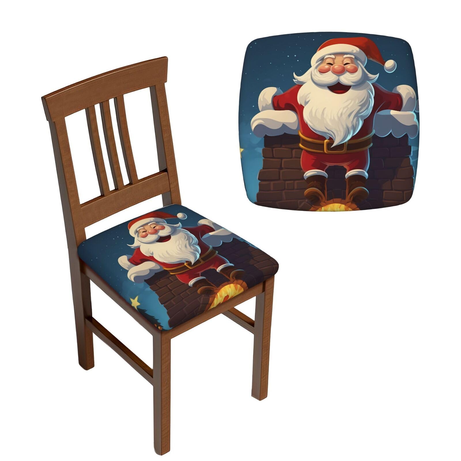 NONHAI 6PCS Dining Chair Seat Covers Set Santa Into The Chimney Stretch Removable Chairs Covers Washable Seat Cushion Slipcovers Protector for Dining Room Kitchen Chairs