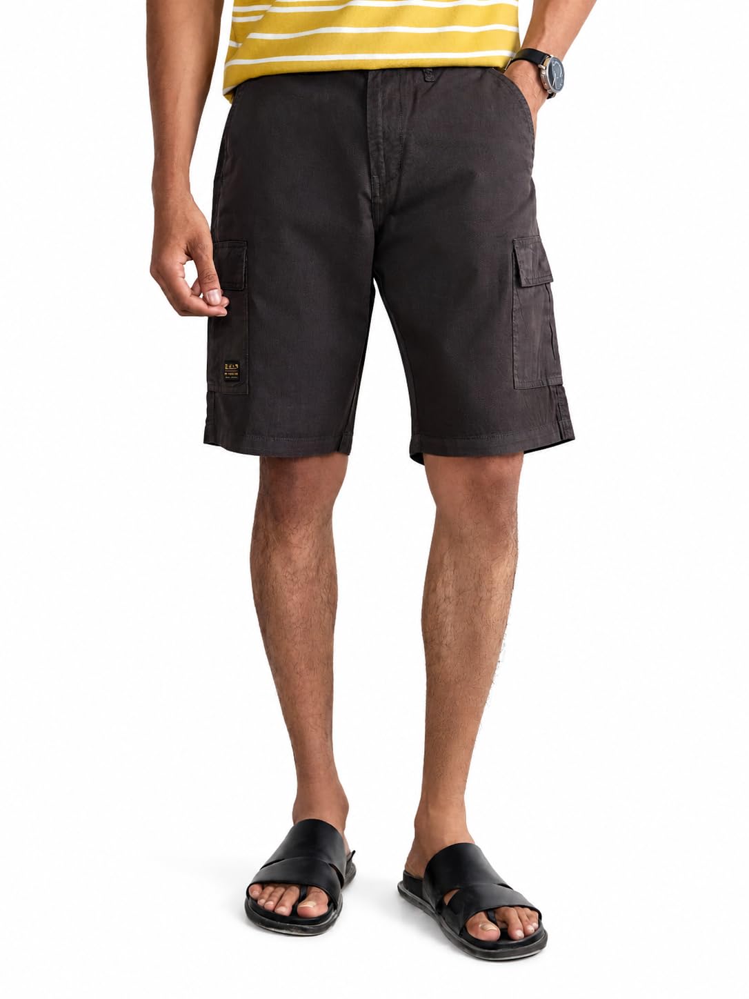 Men's Cargo Shorts | Regular Fit Knee Length Cotton Stretch Utility Shorts for Men | Solid Casual Bermuda Shorts-image-34