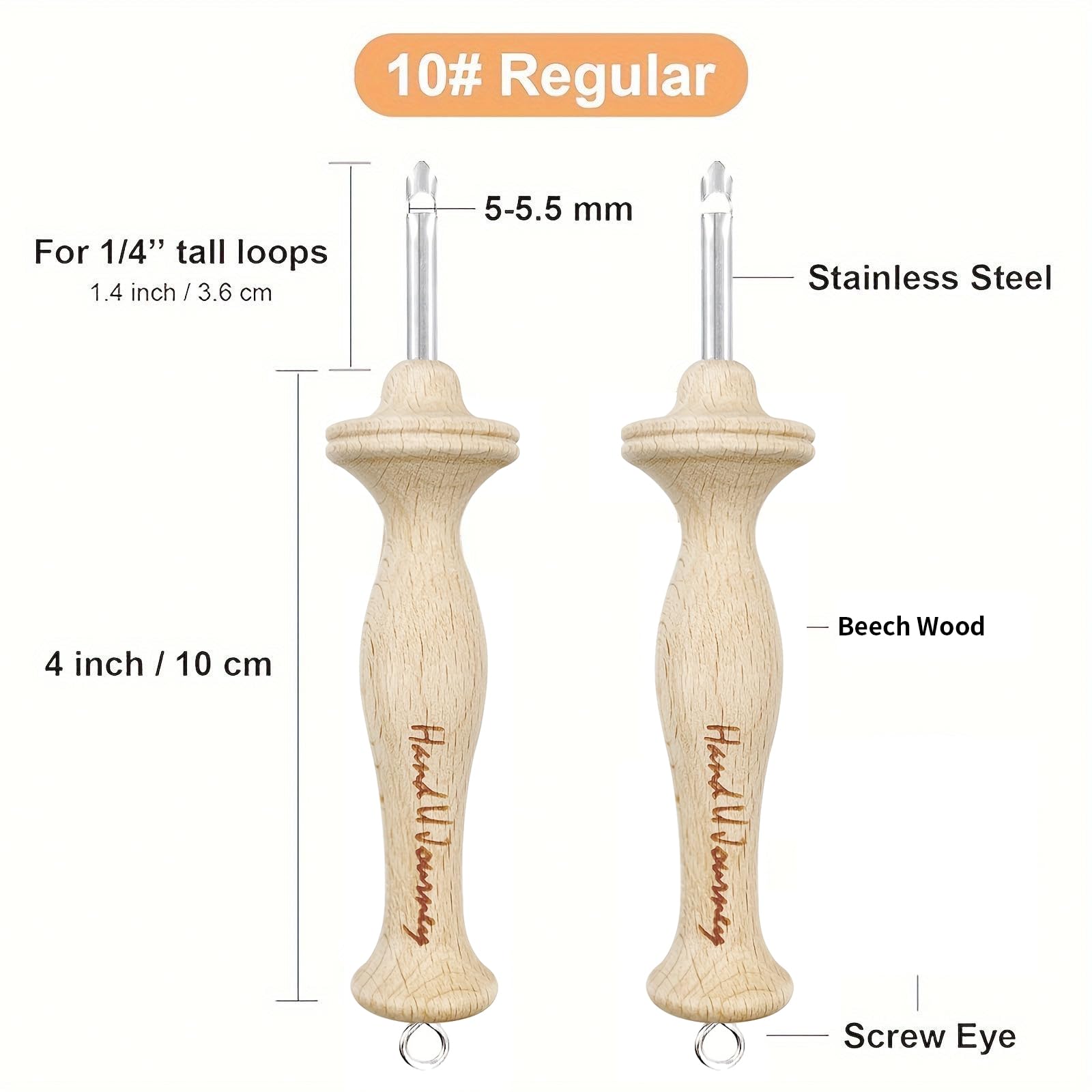 Wool Queen 2 Größen Holzgriff Punch Nadel Teppichhäkeln Werkzeug Set-8# Fine & 10# Regular