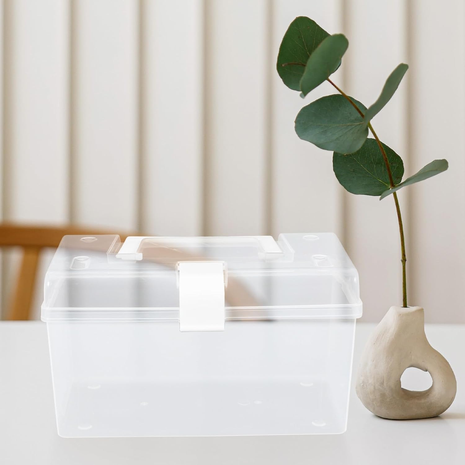 GARVALON Portable Medicine Storage Box and First-aid Cabinet Small Size White Plastic Organizer with Removable Tray for Home Emergency and Travel Use