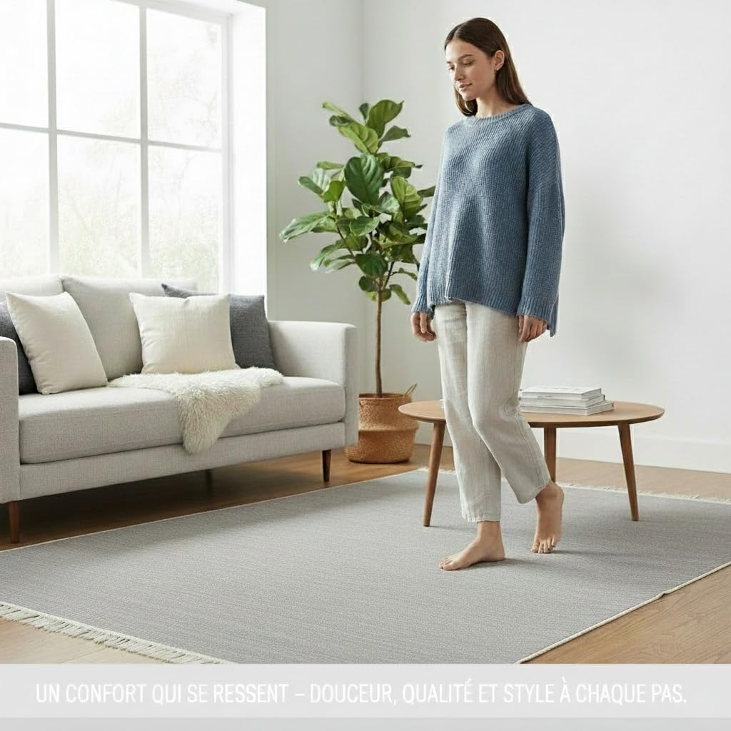 Jimri Tapis de Couloir - Tapis pour Salon, Chambre, Cuisine, Chambre d'enfant, Salle de Bain - Boho Kelim - Gris Clair, 80 x 150 cm