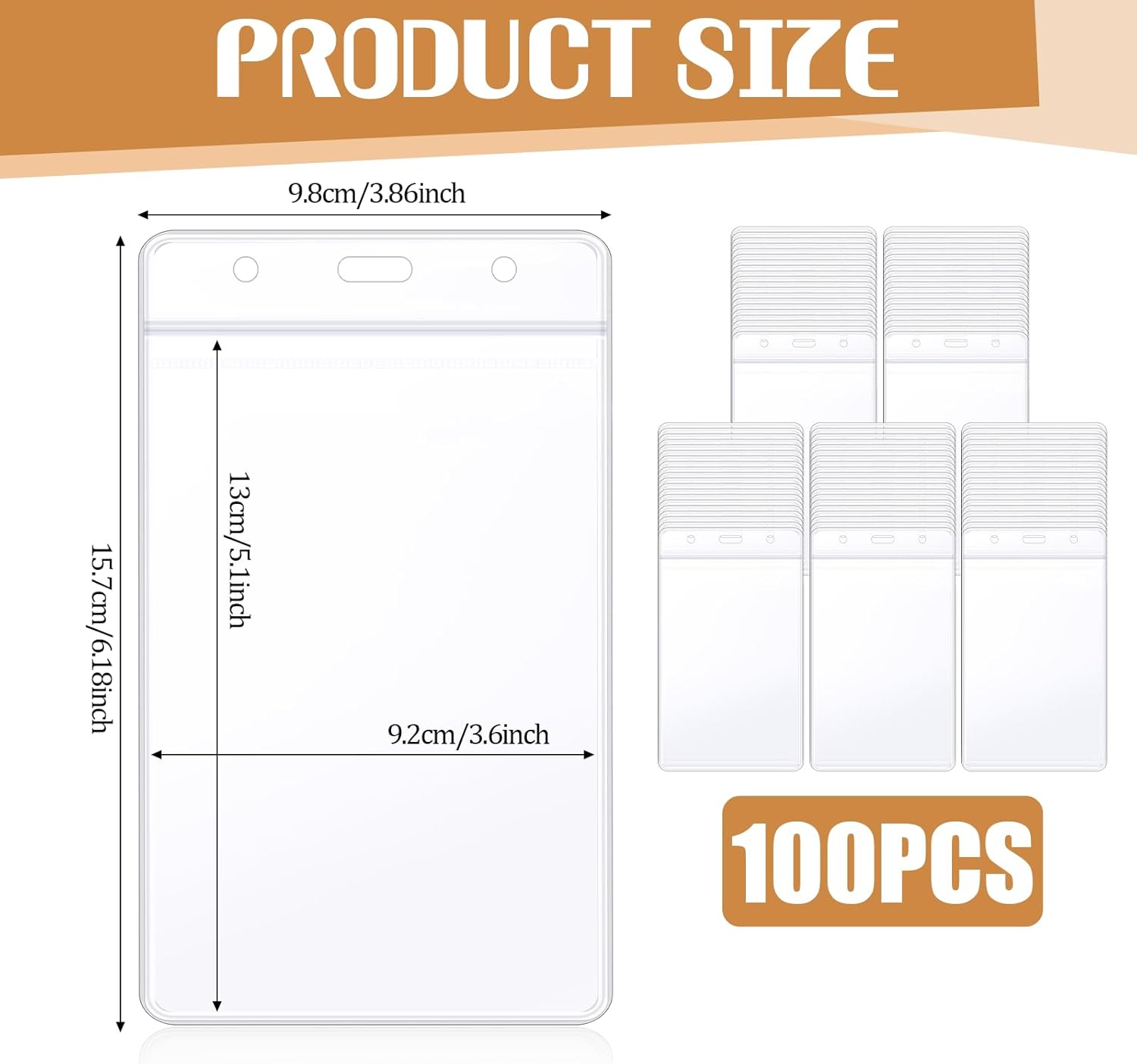 100 Pack Name Badge Holders Fits 3"x5" Inserts, Vertical Badge Holder, Waterproof Sealable Name Tag Holder with Zipper, Vinyl Plastic ID Cards Sleeve Bulk, Clear Badges Card Protector