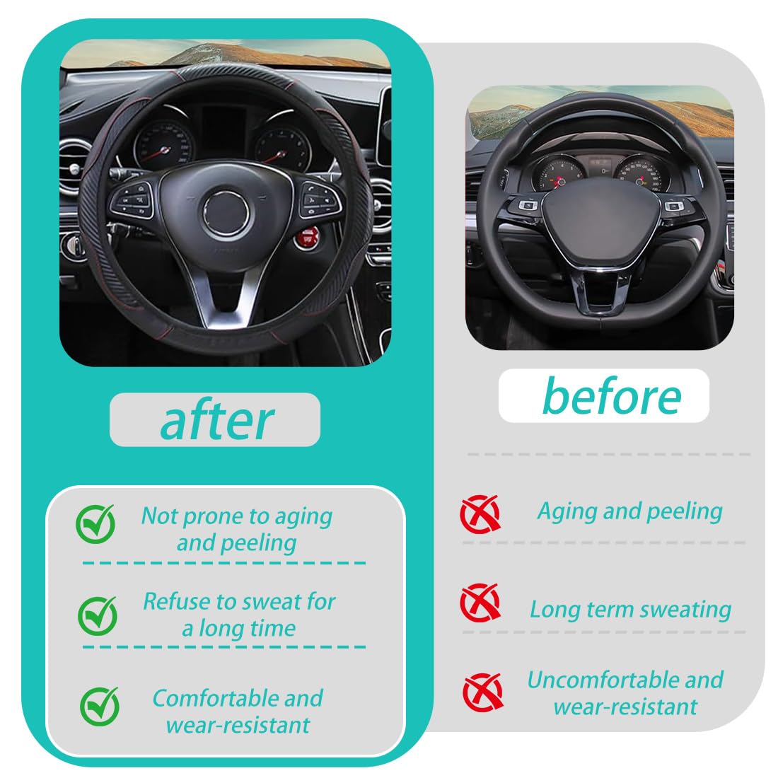 1 PCS coprivolante per Auto, coprivolante in Pelle Elastica, Volante Antiscivolo per Veicoli, Accessori universali per Volante, Antiscivolo in Pelle PU Traspirante Copristerzo, Nero