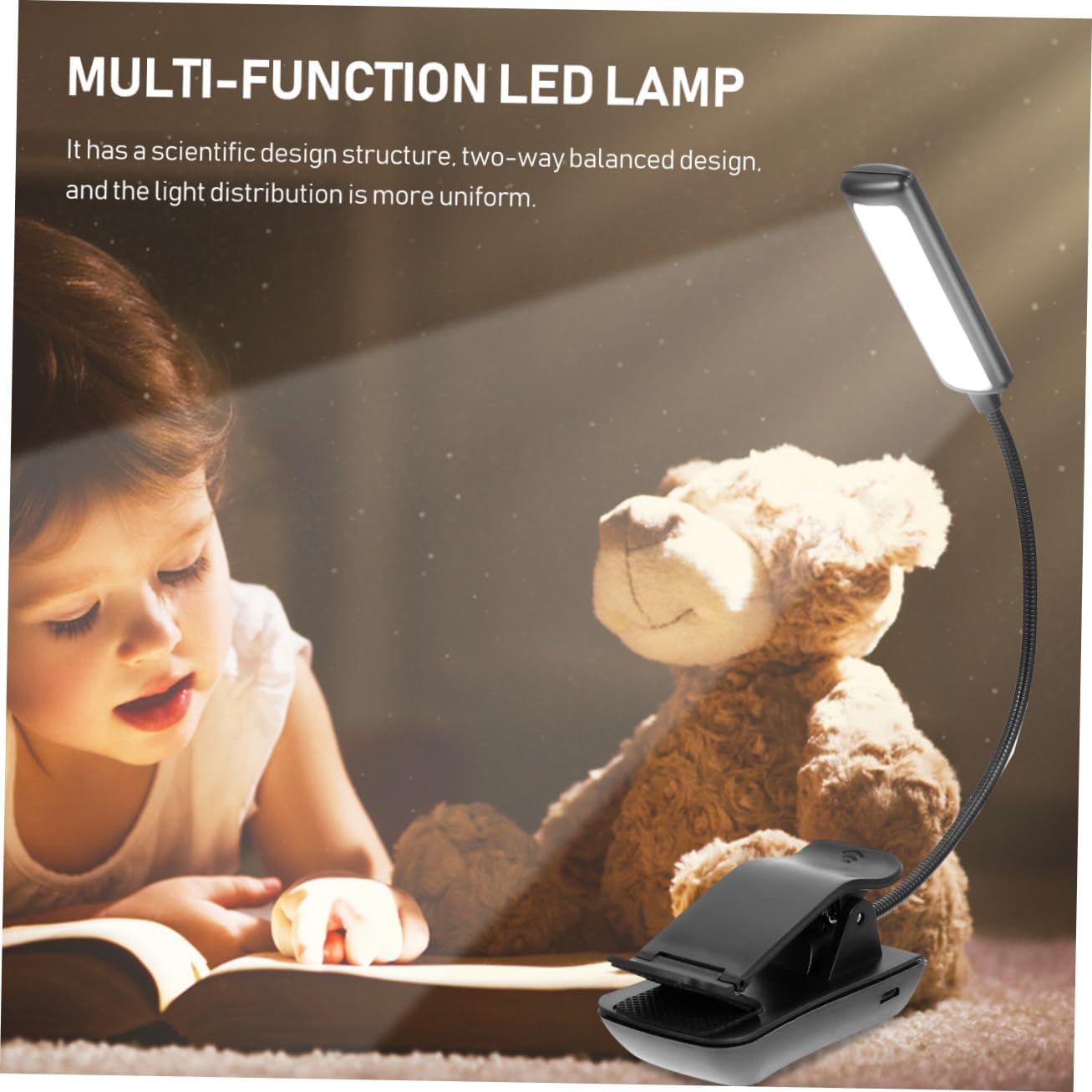 Ciieeo LED Reading Clip Lamp, Rechargeable Music Score Book Light Black Clip, Eye Protection Table Lamp for Bedside and Night Reading, 2pcs Set