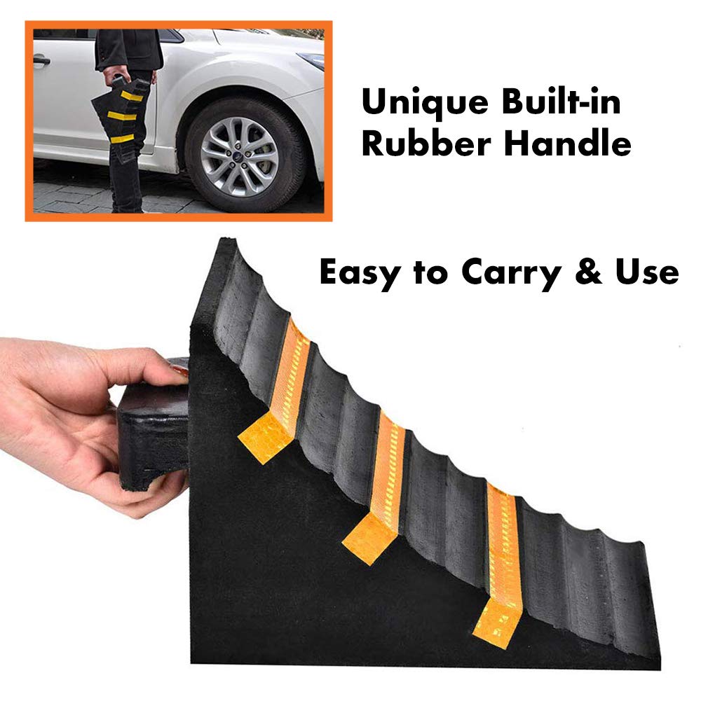 Unterlegkeil aus Vollgummi, robust, extra groß, mit tragbarem Griff, für Anhänger, LKW, Nutzfahrzeuge und Wohnmobile, 24,9 x 15,2 x 17,8 cm, Schwarz, 2 Stück