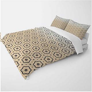 YANFENQI Queen Oversized Duvet Cover Cream Coloured Geometric Checked Patterned Comforter for Kids Teens Adults (Queen,90