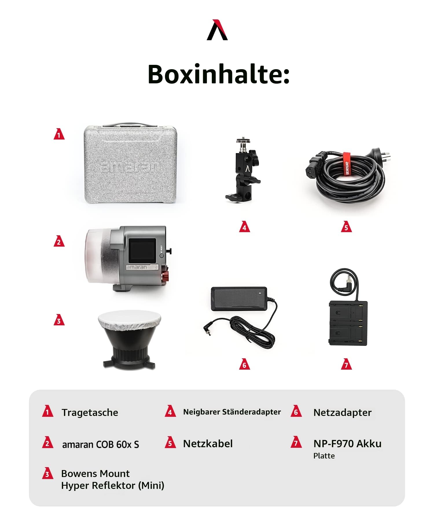 Amaran 60x S - LED Dauerlicht für Fotografen, Studio - Monolight Punktquelle, Zweifarbiges Videolicht 65W 2.700-6.500K, unterstützt Batteriebetrieb, App-Steuerung, Bluetooth 5.0 Mesh, Bowens-Halterung