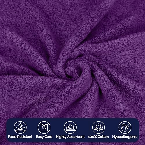 Image of Elegant Comfort Premium Cotton 8-Piece Towel Set, Includes 4 Washcloths, 2 Hand Towels and 2 Bath Towels, 100% Turkish Cotton - Highly Absorbent and Super Soft Towels for Bathroom, Purple