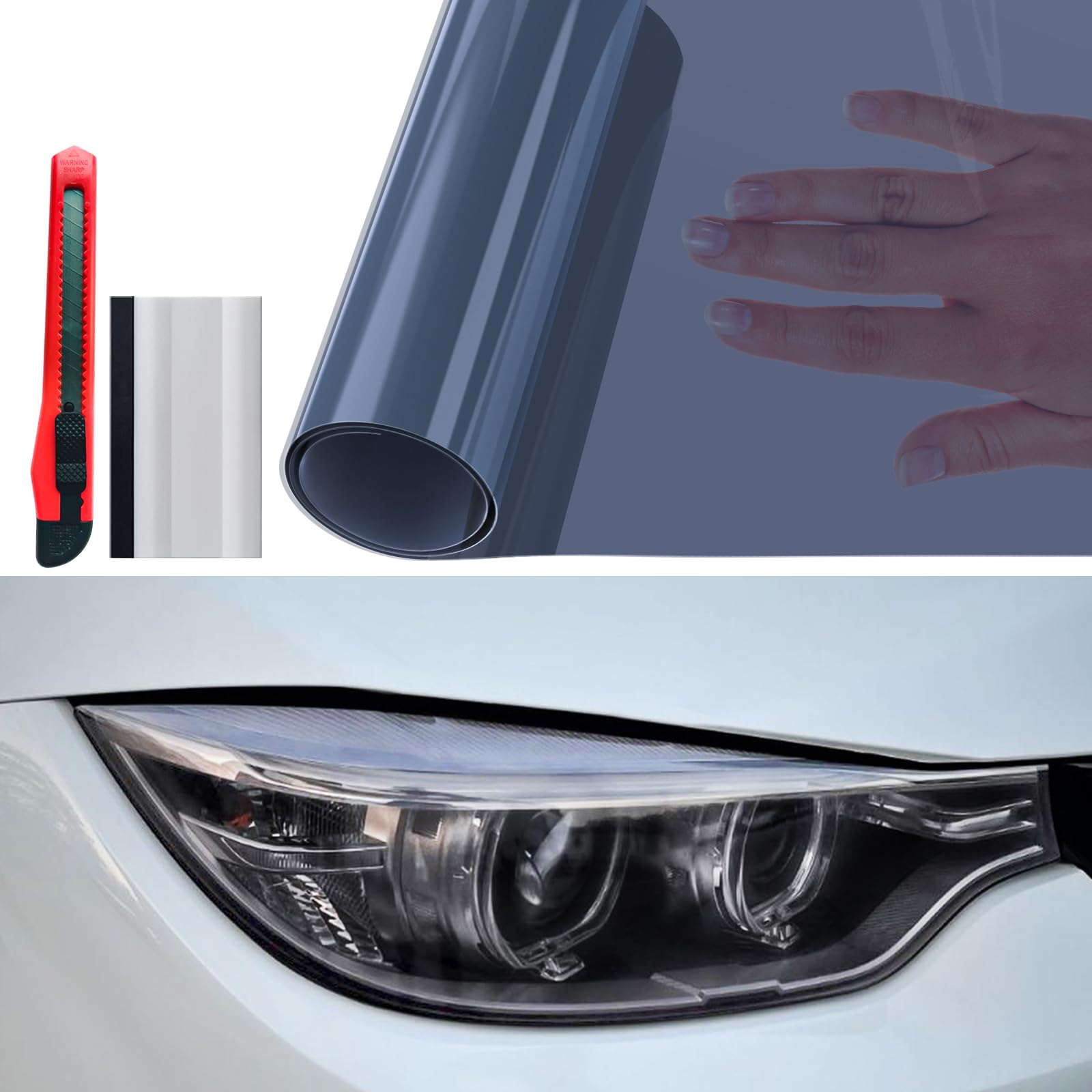 12" x 7ft Headlight Taillight Tint Film,Light Grey Car Light Self-Adhesive Film，Car Light Protector Film, Cover Tint Film for Cars, Trucks, SUVs