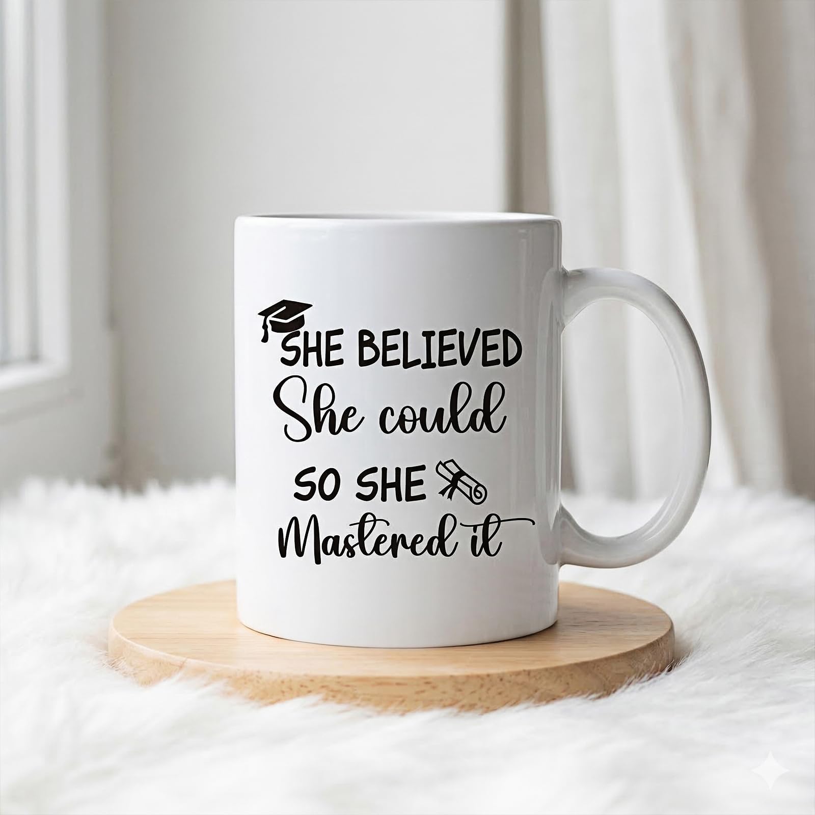 She Believed She Could So She Mastered It Mug, Masters Degree Graduation Present for Women, College Grad Coffee Cup for Daughter Sister Friend, Ceramic Mug 11oz