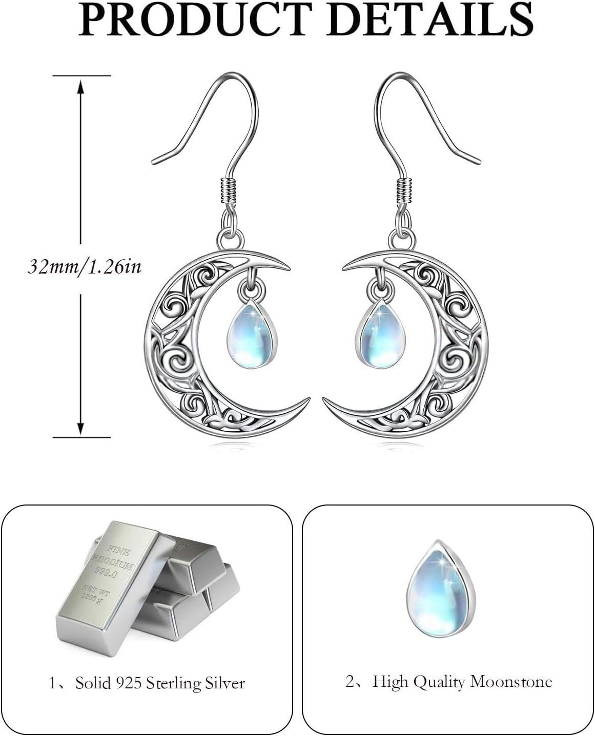 Black Cat/4th of July/Bat/Spider/Pumpkin/Wolf/Bunny/Sun and Moon/Turtle/Raven 925 Sterling Silver Leverback Dangle Earrings Moon Gothic Christmas Earrings Jewelry Gift for Women - Image 4