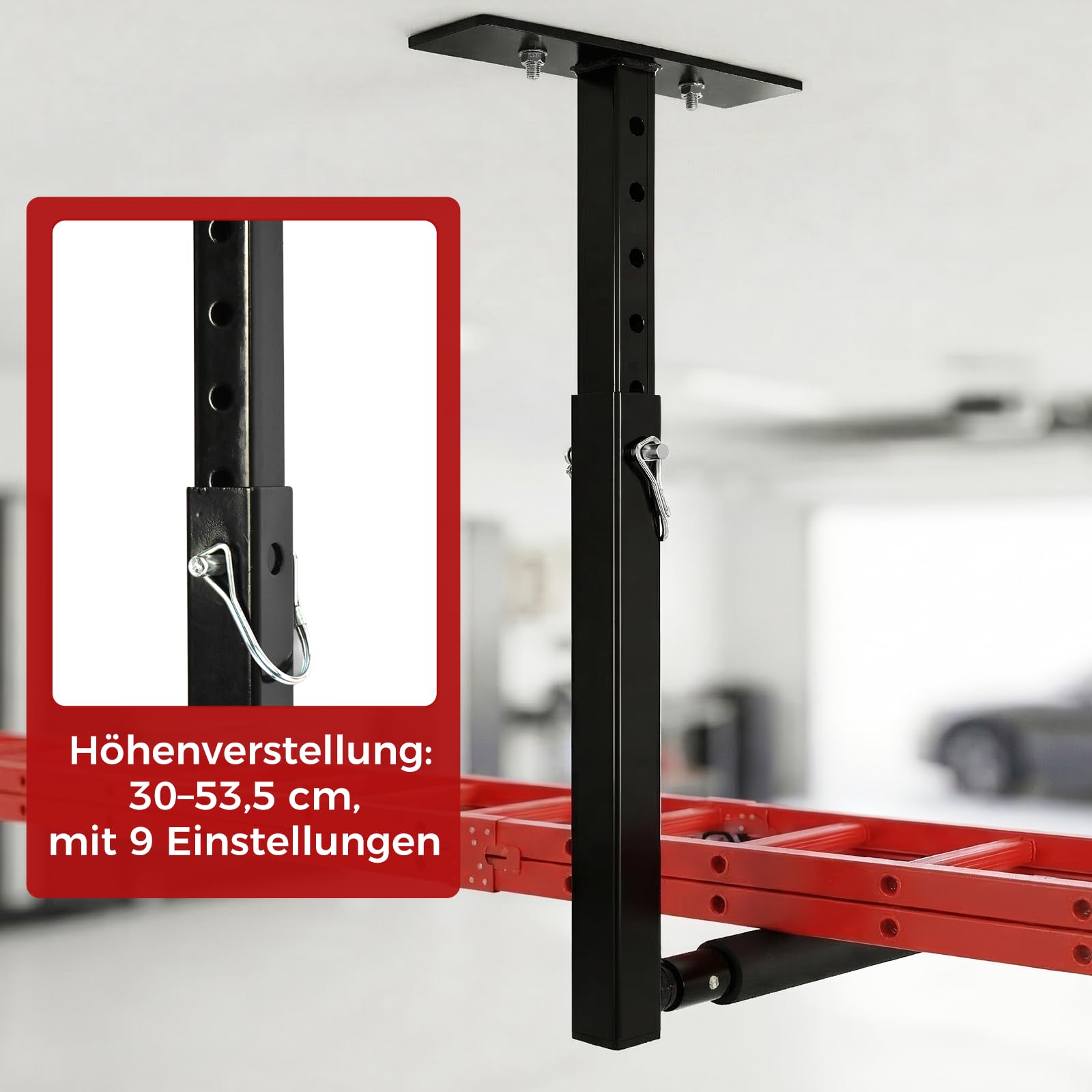 Deckenregal Hängeregal Höhenverstellbarer,2 Stück Verstellbares Überkopfleiterregal,dachbox wandhalterung aus Metall,Hängevorrichtung Tragkraft 40kg für Garage Decke Leiter Kajak,Schwarz