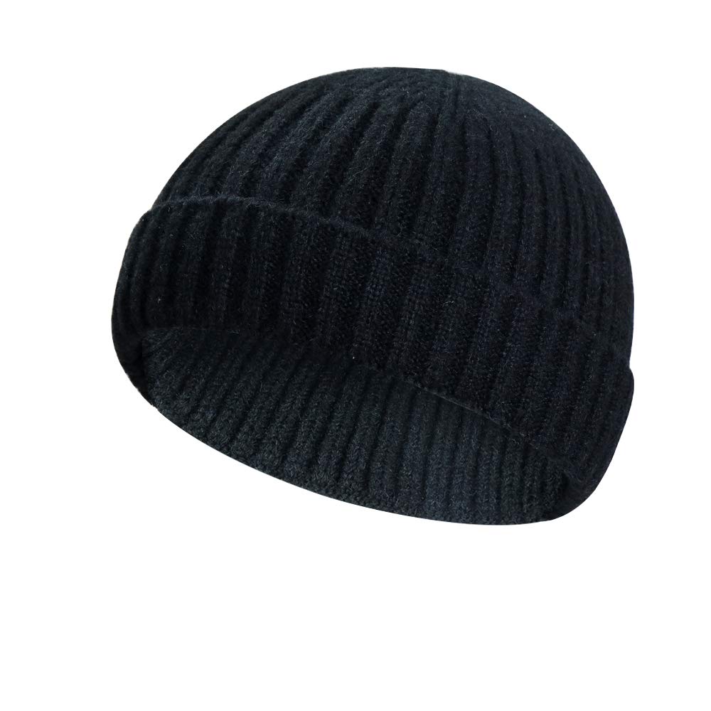 Winter Wool Knit Trawler Beanie Hat Short Fisherman Skullcap Knit Beanie Cap for Men/Women