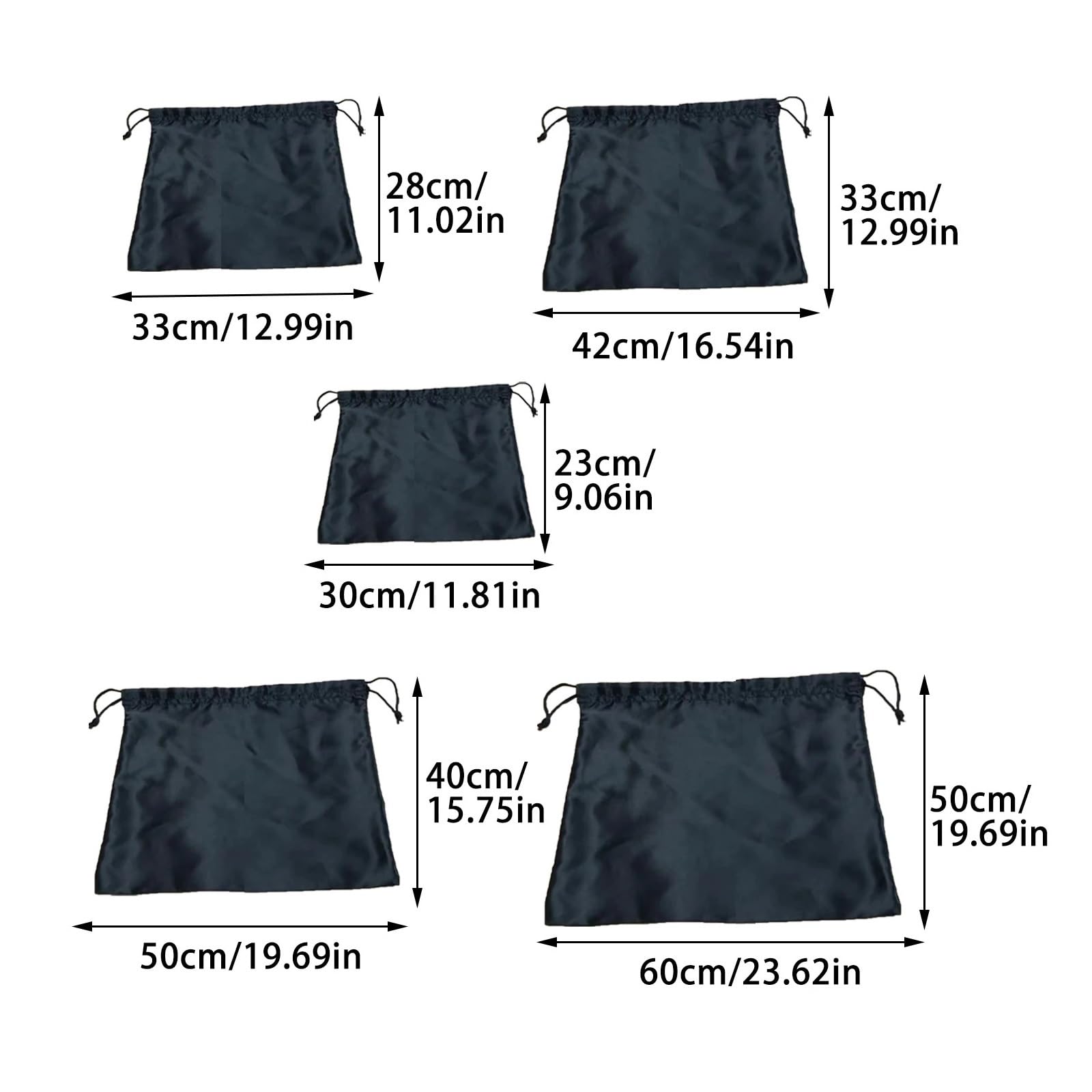 Bolsas Guardapolvo De Seda 2 bolsas de satén seda con cordón for el cuidado, reutilizables, for zapatos y viajes(Black,50x40cm)