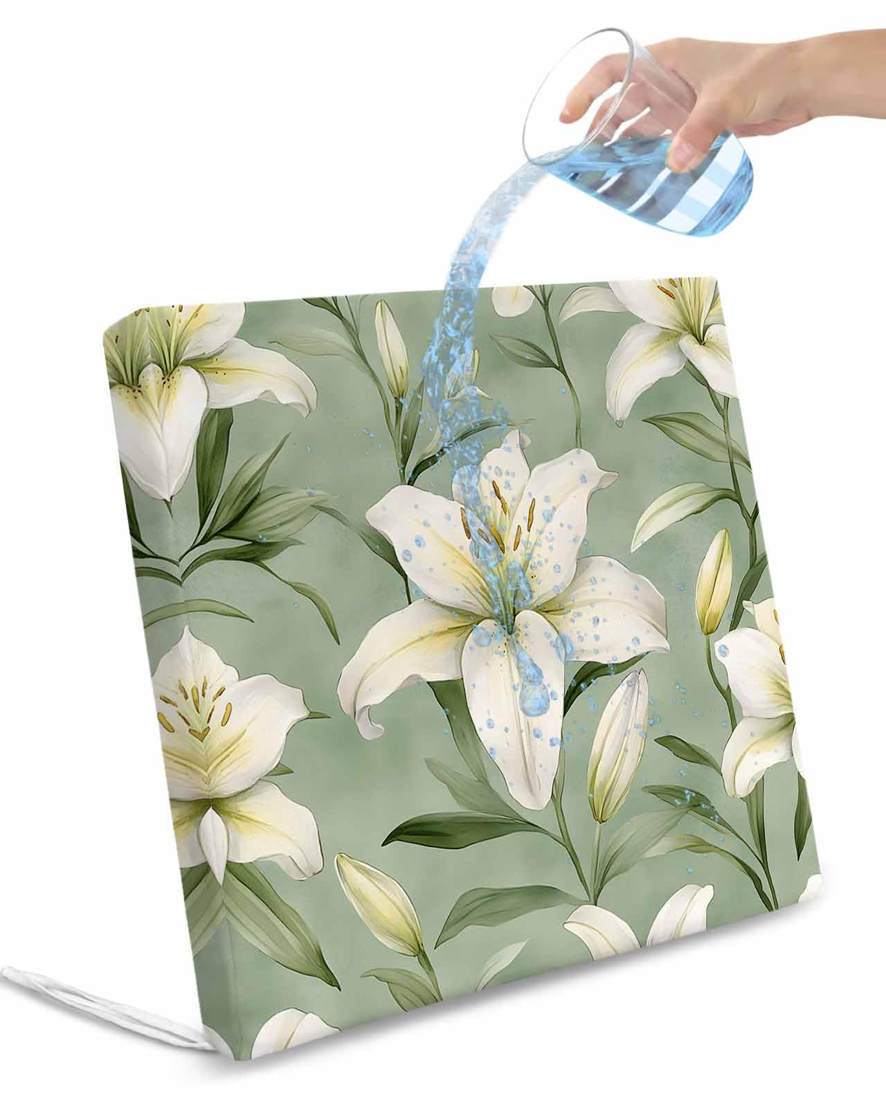 2 Pack Spring Blooms Floral Waterproof Cushion Covers with Ties, Outdoor Patio Chaise Lounge Chair Seat Cushion Slip Covers Replacement(Only Cover) Sage Green Botanical 20