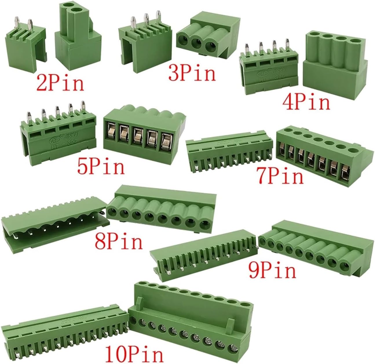 5/10 Pairs HT3.96 3.96mm Pitch 2P 3P 4P 5P 6P 7P 8P 9P 10 Pin PCB Screw Terminal Block Connector Plug Socket Straight Needle(9 Pin,10Pair)