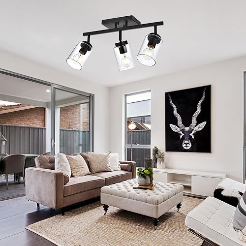 Miniatura 7 de VINLUZ 3 apliques de pared negros de luz para tocador de baño con pantalla de vidrio transparente, lámpara clásica con cabezal de luz giratoria,