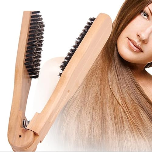 Miniatura 2 de EXCEART Cepillo alisador de pelo de madera para cabello corto, peine de hierro plano antiestático para un peinado suave y secado por soplado,