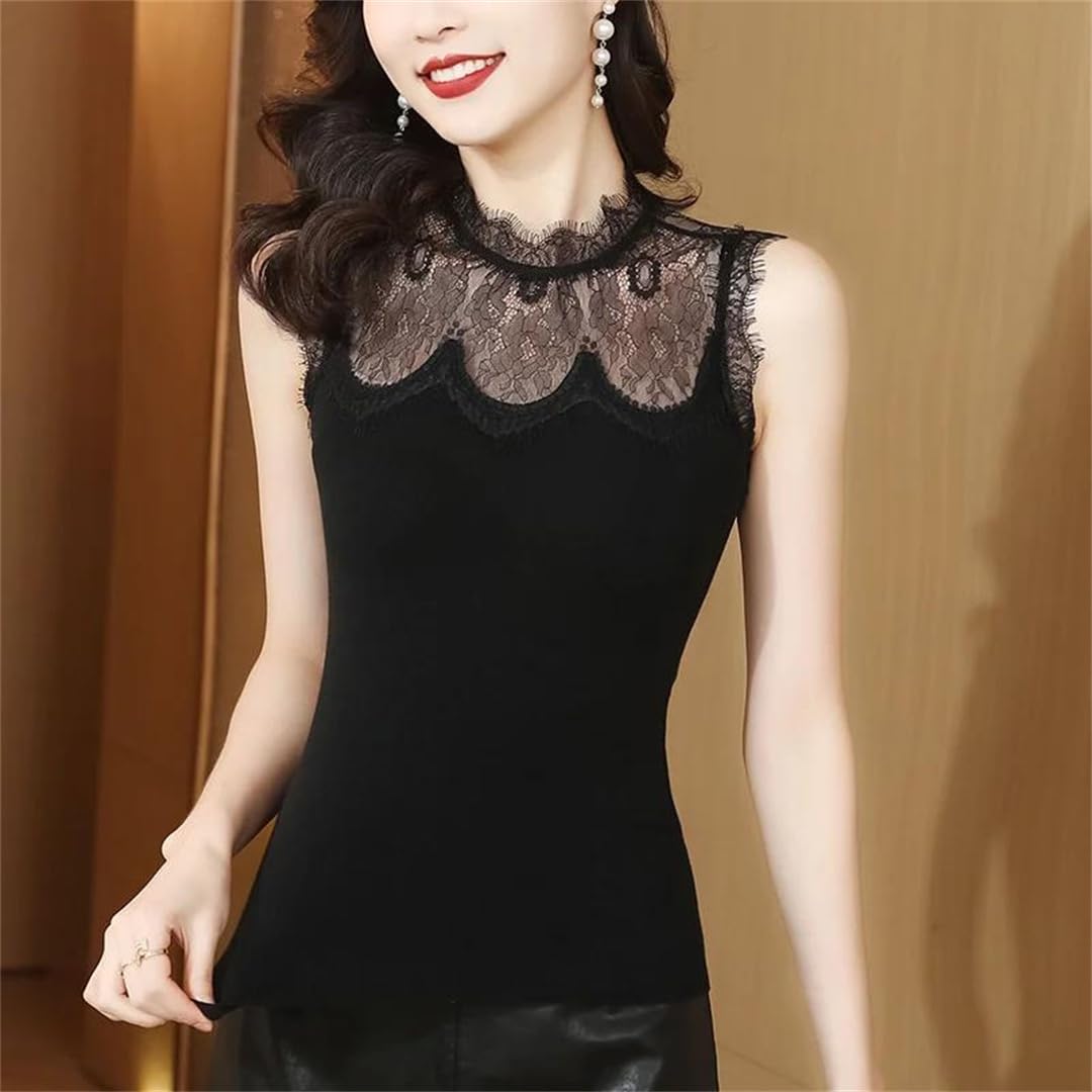 Canottiera estiva da donna con scollo rotondo in pizzo impiombato top stretto scava fuori canotte corte