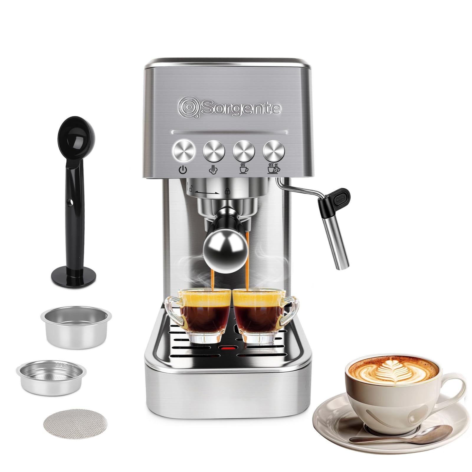 Stainless Steel Espresso Machine 20 Bar, Silky-Smooth Milk Foam
