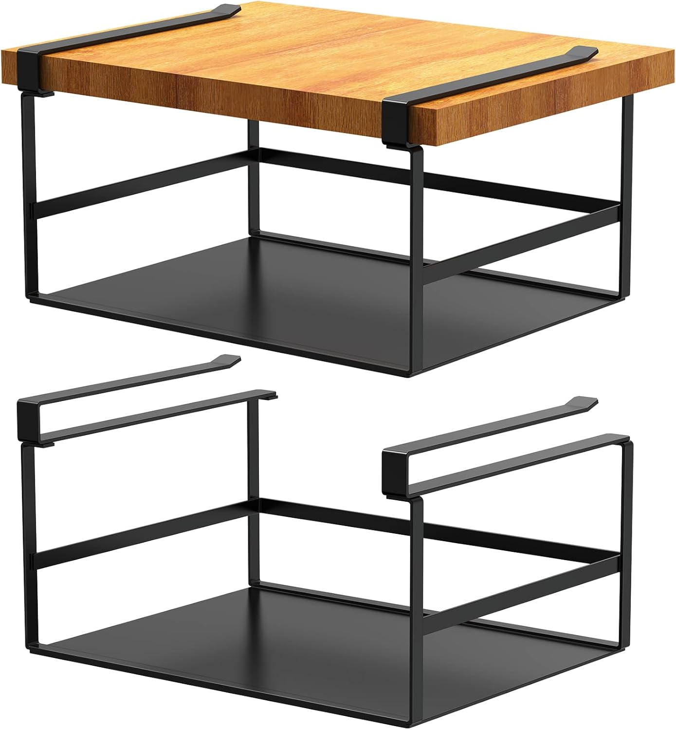 Under Shelf Storage Basket Organizer Hanging Holder for Kitchen, Pantry, Desk, Bookshelf, Cabinet Heavy Duty Slide-in Hanging Storage Basket (Black Large) 2 Pack Large Black