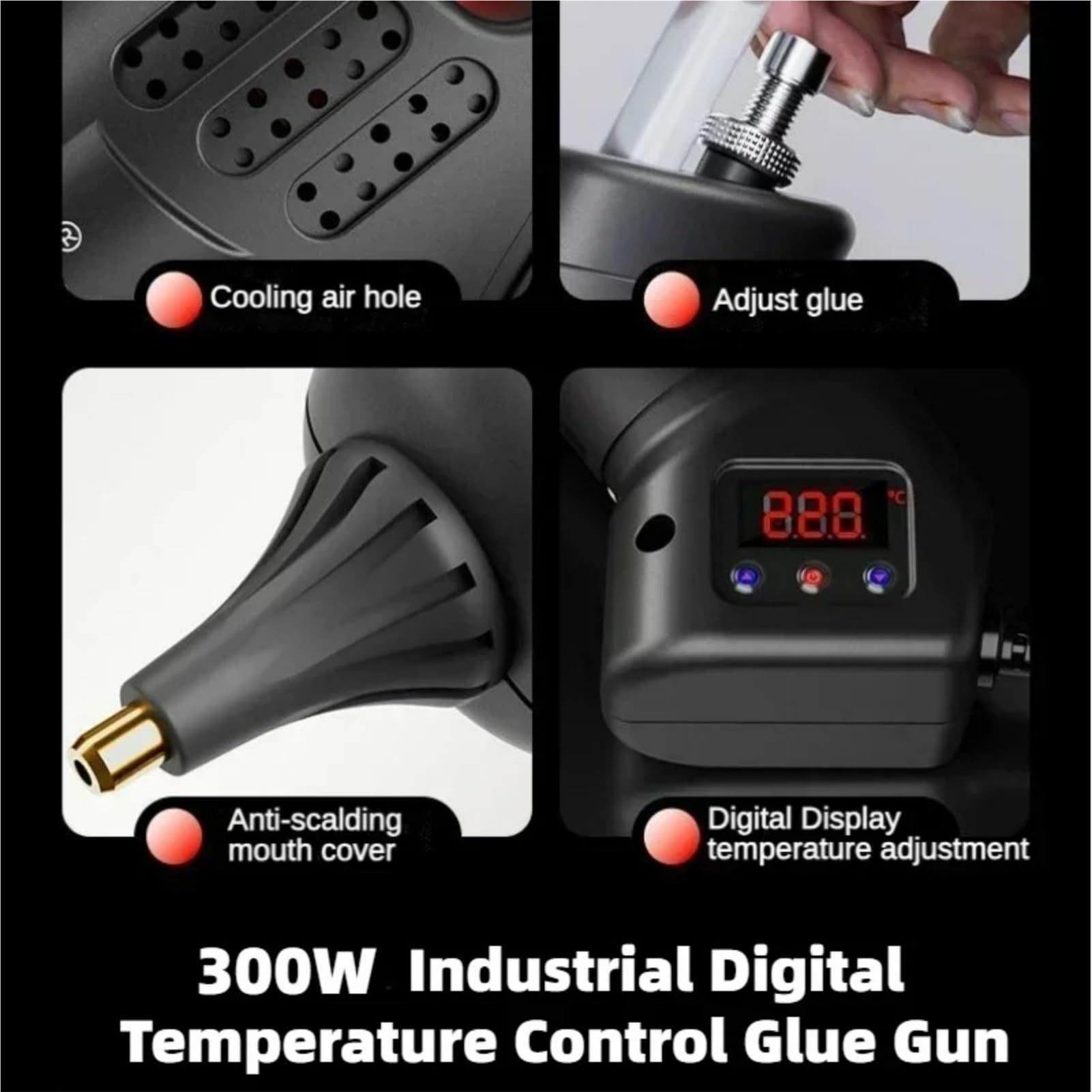 Pistola de pegamento termofusible industrial 800 W, pistola silicona profesional grande con temperatura ajustable pistola de pegamento caliente