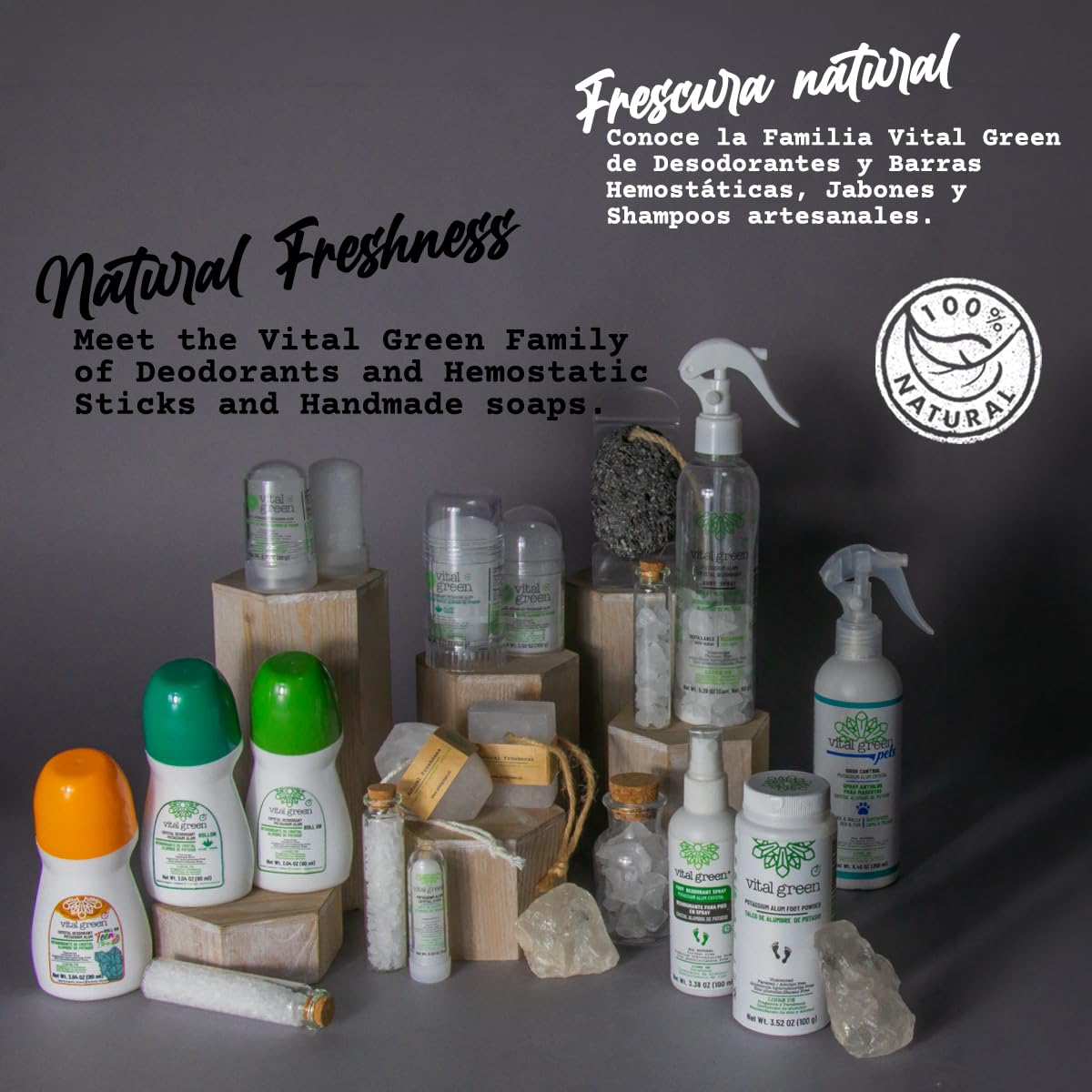 Vital Green - Deodorante naturale in pietra di cristallo di allume di potassio, senza parabeni e senza alcool. Rimuove l'odore e nessuna macchia, presentazione 60 g - 2.1 oz (6 Unità)