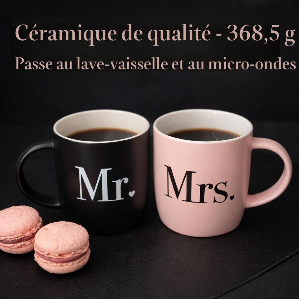 Triple Gifffted Tasses à café Mr & Mrs en céramique - Idées cadeaux pour mariage, fiançailles, Saint-Valentin, Noël