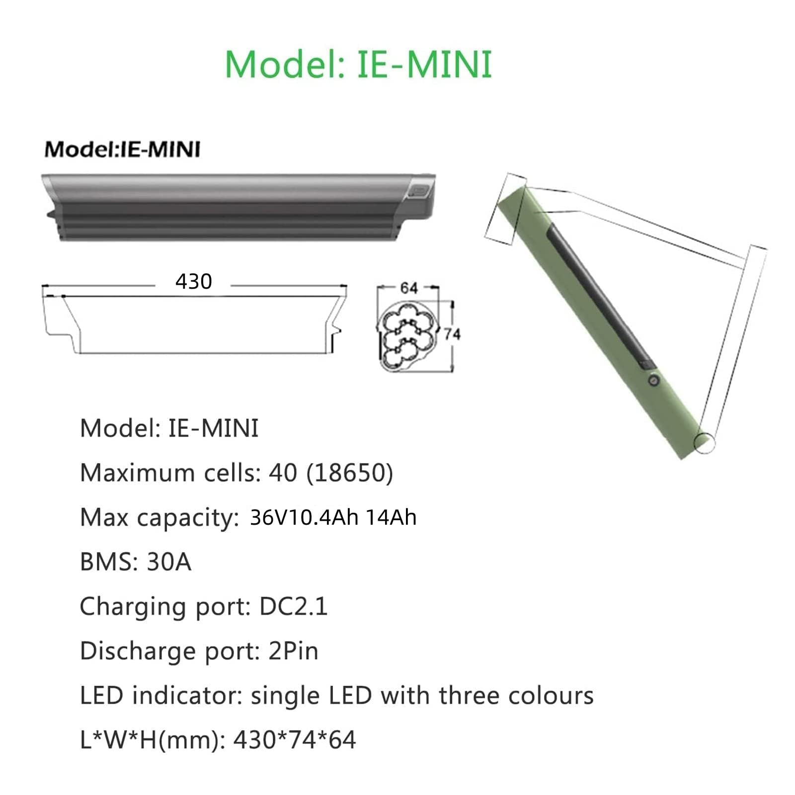 36V14Ah 504Wh Batterie de vélo électrique Reention EEL Mini Lithium E-Bike Batterie avec avec Chargeur & BMS de vélo électrique pour 36V 250W/350W/500W/750W Moteurs
