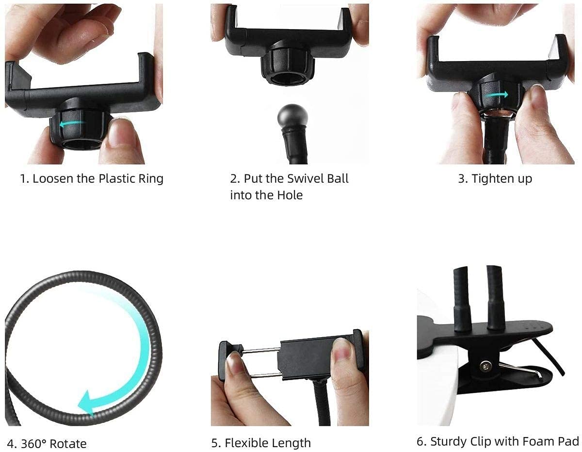 WLP Anillo de luz para Selfie, Base de Soporte para teléfono móvil, Brazo de luz Suave Ajustable, Soporte de llenado Redondo, luz de Anillo de fotografía LED para webcast, grabación de Video