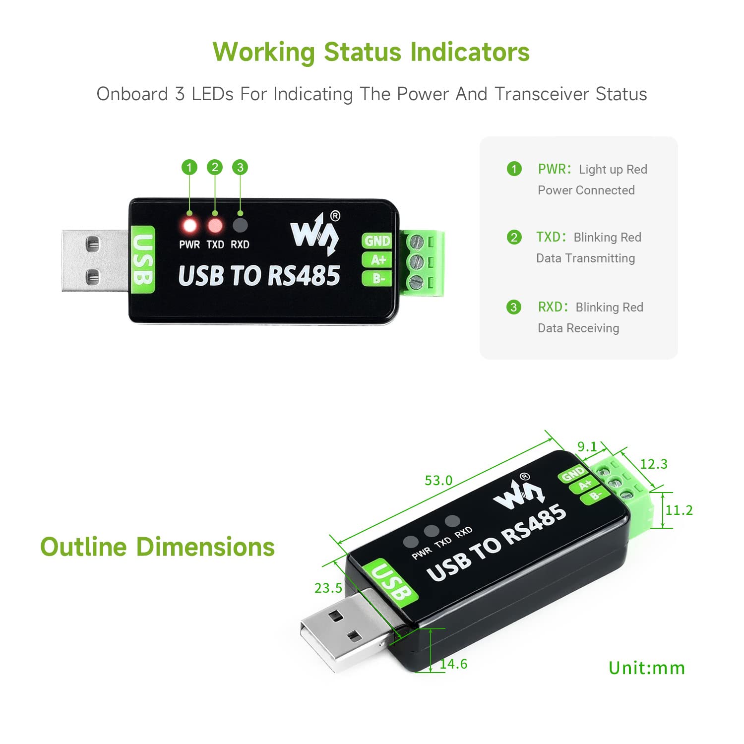 LUCKFOX USB to RS485 Converter, Industrial USB to RS485 Bidirectional Converter, Stable Communication, for Industrial Control Equipment or Applications with High Communication Requirements
