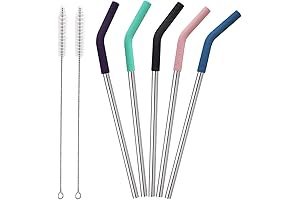 Exquisite Set of Stainless Steel Straws with Upgraded Silicone Flex Tips