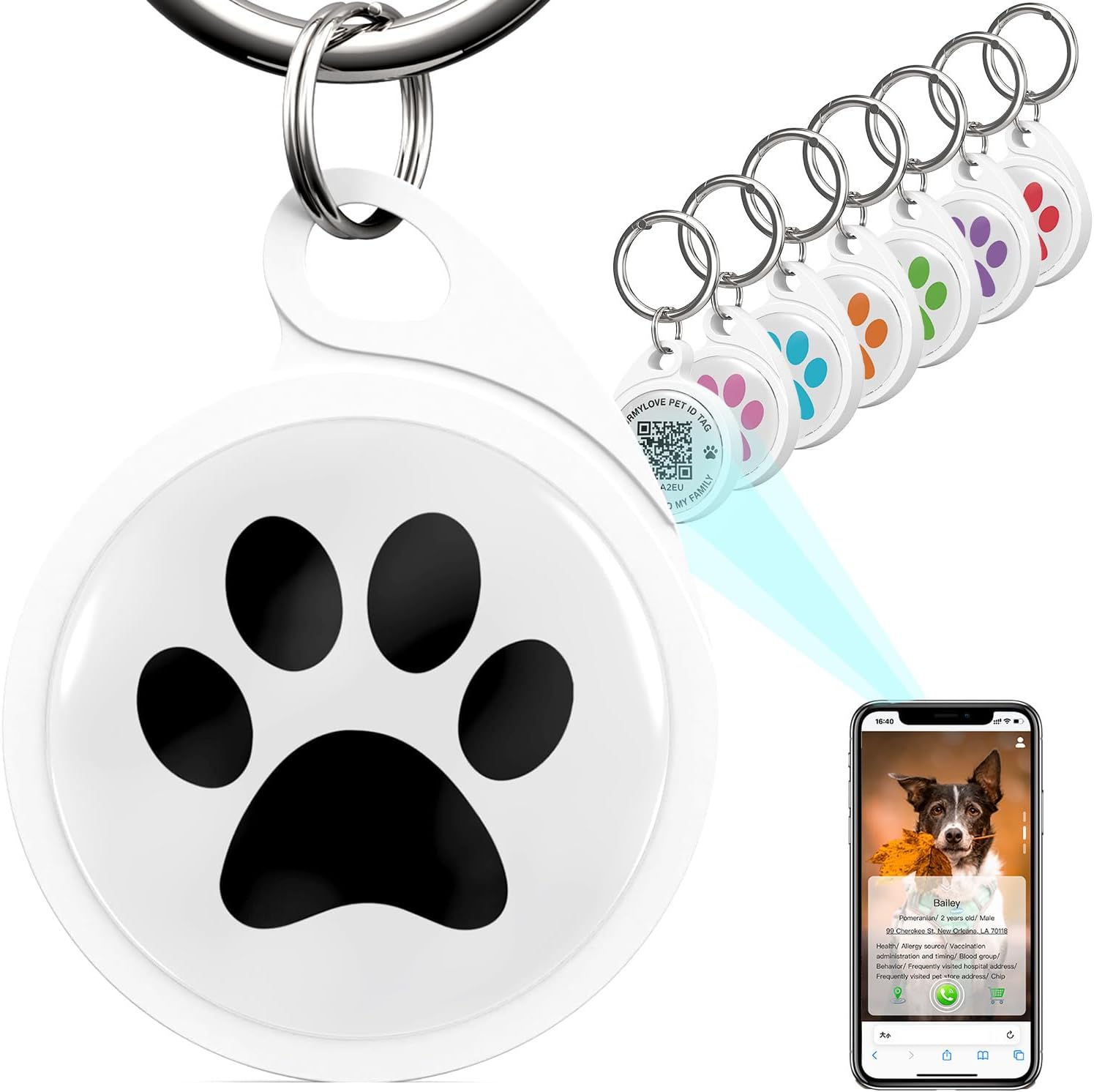QR Code Dog Tag, Smart ID Tags, Dog Tags Personalized Lightweight Silent ID Tag for Kids Pets Bags Keys, Pack of 7 QR Code Dog Tag, Smart ID Tags, Dog Tags Personalized Lightweight Silent ID Tag for Kids Pets Bags Keys, Pack of 7