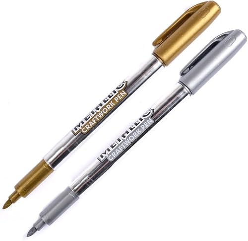 Miniatura 4 de MyLifeUNIT Rotuladores metálicos, paquete de 6 marcadores permanentes dorados y plateados, punta fina (3 dorados, 3 plateados)